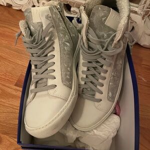 P448 Women's Silver and White High-Top Sneakers